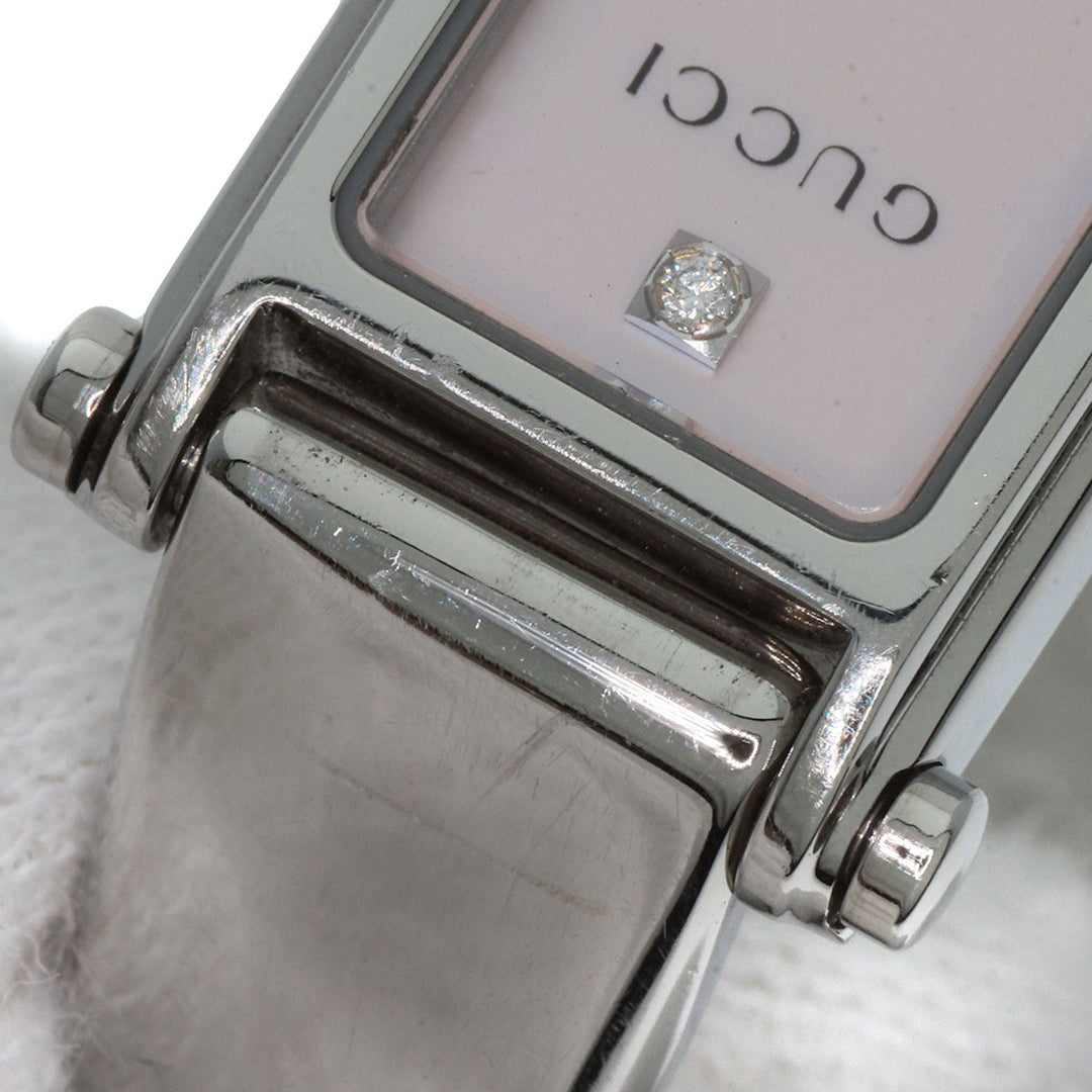 GUCCI Watches Quartz 1500L Stainless Steel , Stainless Steel Silver Square Face 1P Diamond Pink shell dial Women Used Authentic