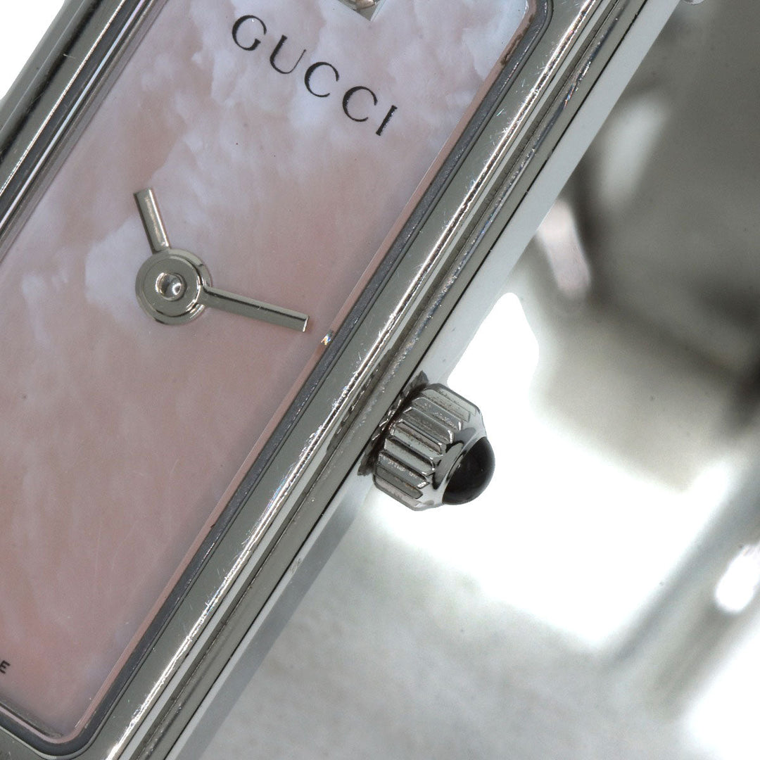GUCCI Watches Quartz 1500L Stainless Steel , Stainless Steel Silver Square Face 1P Diamond Pink shell dial Women Used Authentic