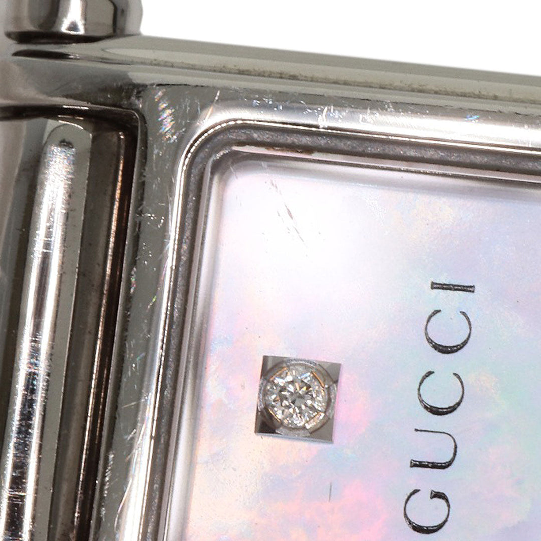 GUCCI Watches Quartz 1500L Stainless Steel , Stainless Steel Silver Square Face 1P Diamond Pink shell dial Women Used Authentic