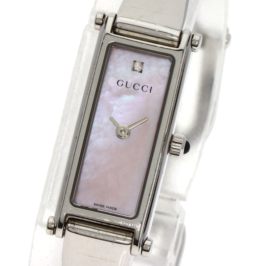 GUCCI Watches Quartz 1500L Stainless Steel , Stainless Steel Silver Square Face 1P Diamond Pink shell dial Women Used Authentic