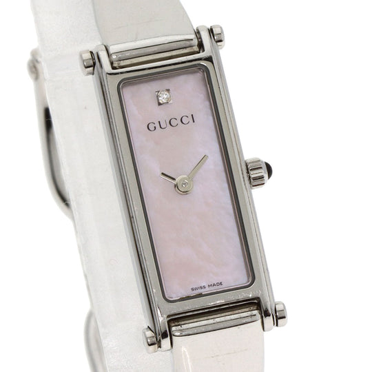 GUCCI Watches Quartz 1500L Stainless Steel , Stainless Steel Silver Square Face 1P Diamond Pink shell dial Women Used Authentic