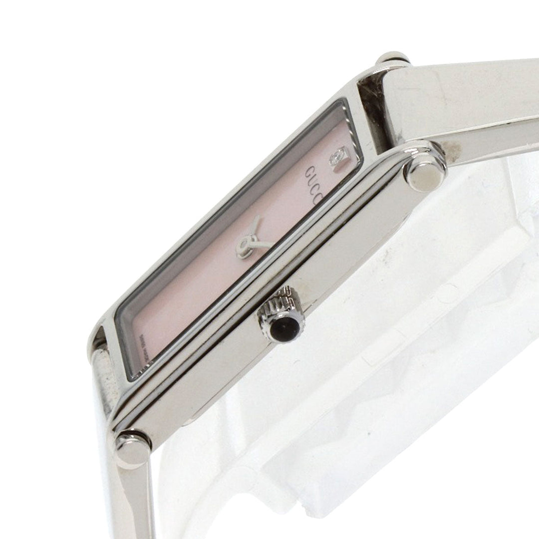GUCCI Watches Quartz 1500L Stainless Steel , Stainless Steel Silver Square Face 1P Diamond Pink shell dial Women Used Authentic