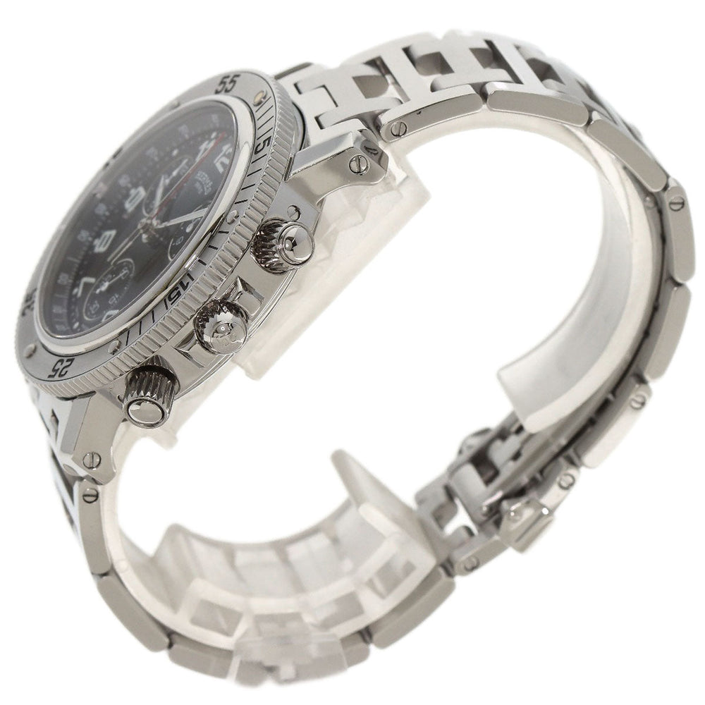 HERMES Watches Quartz CL2.910 Stainless Steel , Stainless Steel Silver Clipper Diver Chronograph black dial mens Used Authentic