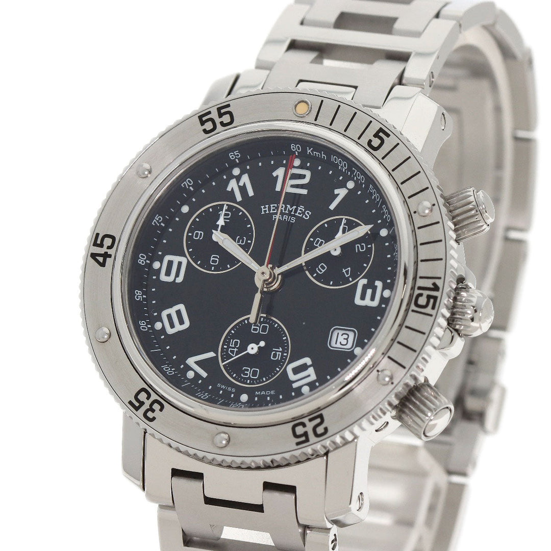 HERMES Watches Quartz CL2.910 Stainless Steel , Stainless Steel Silver Clipper Diver Chronograph black dial mens Used Authentic