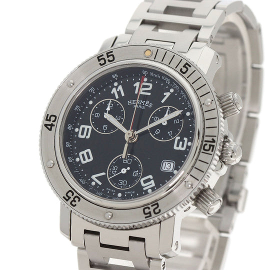 HERMES Watches Quartz CL2.910 Stainless Steel , Stainless Steel Silver Clipper Diver Chronograph black dial mens Used Authentic