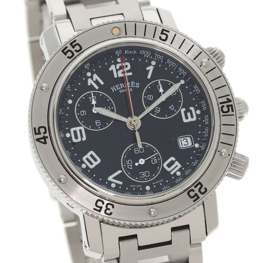 HERMES Watches Quartz CL2.910 Stainless Steel , Stainless Steel Silver Clipper Diver Chronograph black dial mens Used Authentic