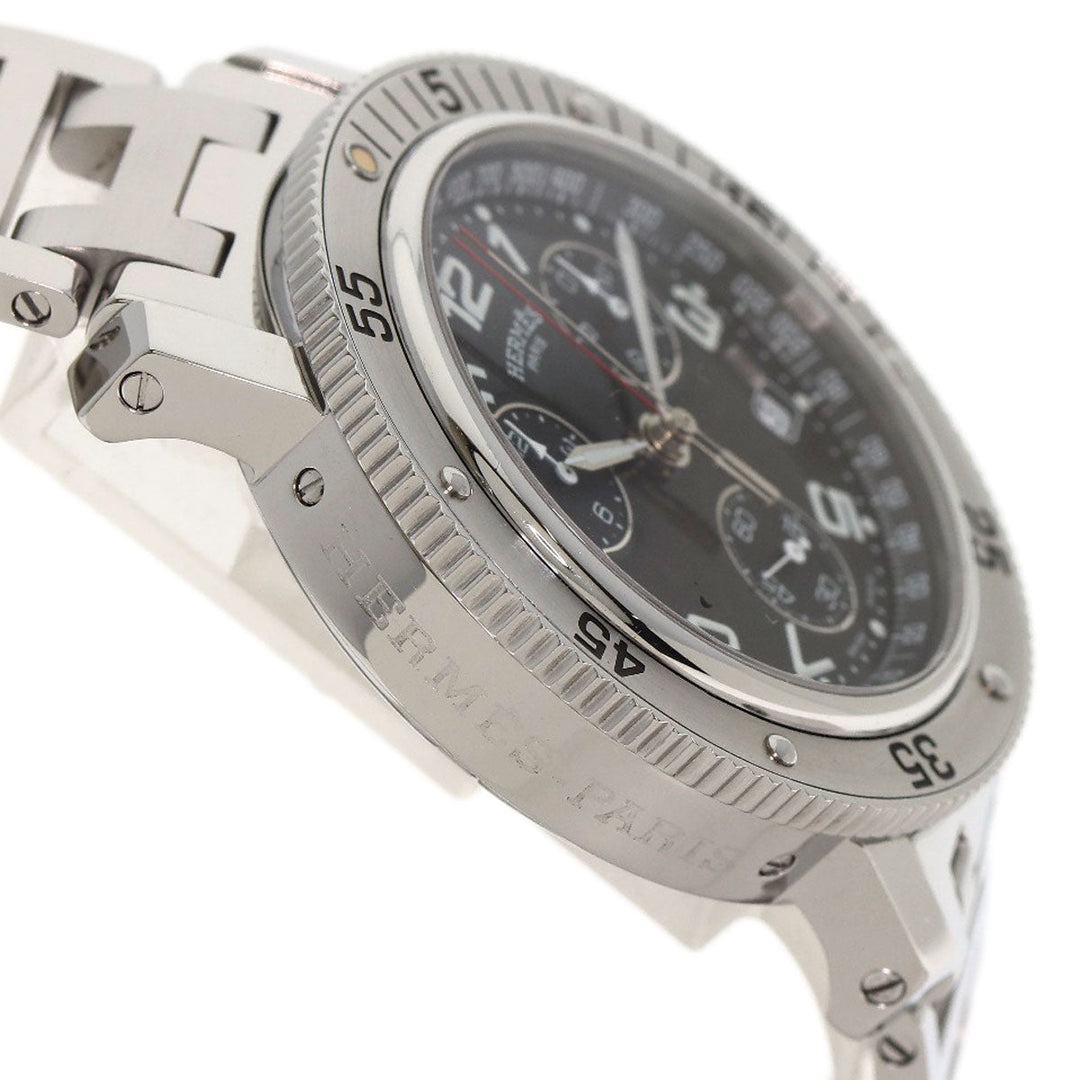 HERMES Watches Quartz CL2.910 Stainless Steel , Stainless Steel Silver Clipper Diver Chronograph black dial mens Used Authentic
