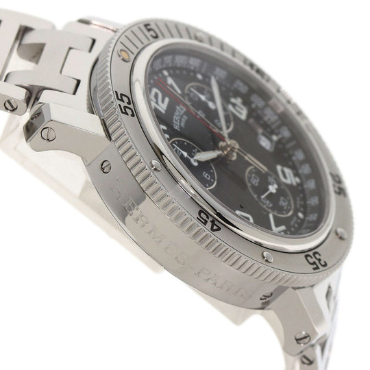 HERMES Watches Quartz CL2.910 Stainless Steel , Stainless Steel Silver Clipper Diver Chronograph black dial mens Used Authentic