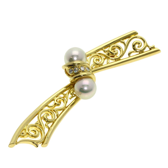 MIKIMOTO Brooch 18K Yellow Gold gold Akoya Pearl Diamond Women Used Authentic