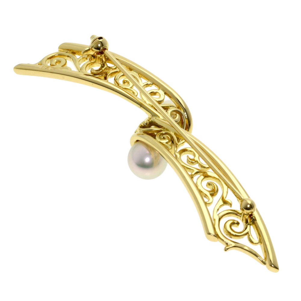 MIKIMOTO Brooch 18K Yellow Gold gold Akoya Pearl Diamond Women Used Authentic
