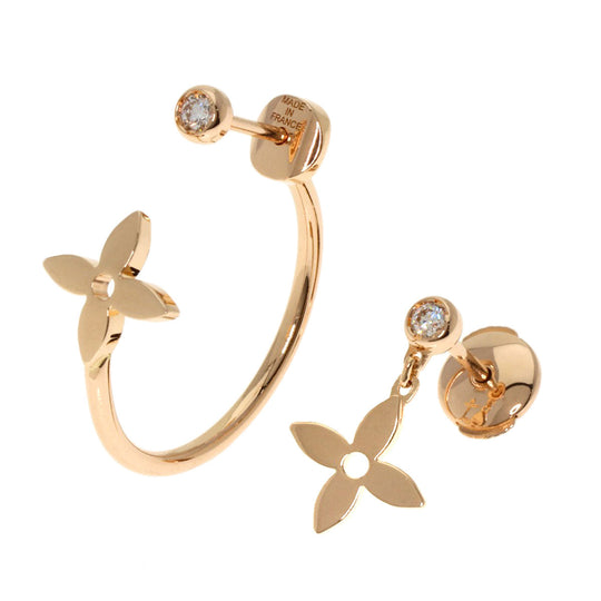 LOUIS VUITTON Pierce 18K Pink Gold gold Creole Monogram Idylle Diamond Women Used Authentic