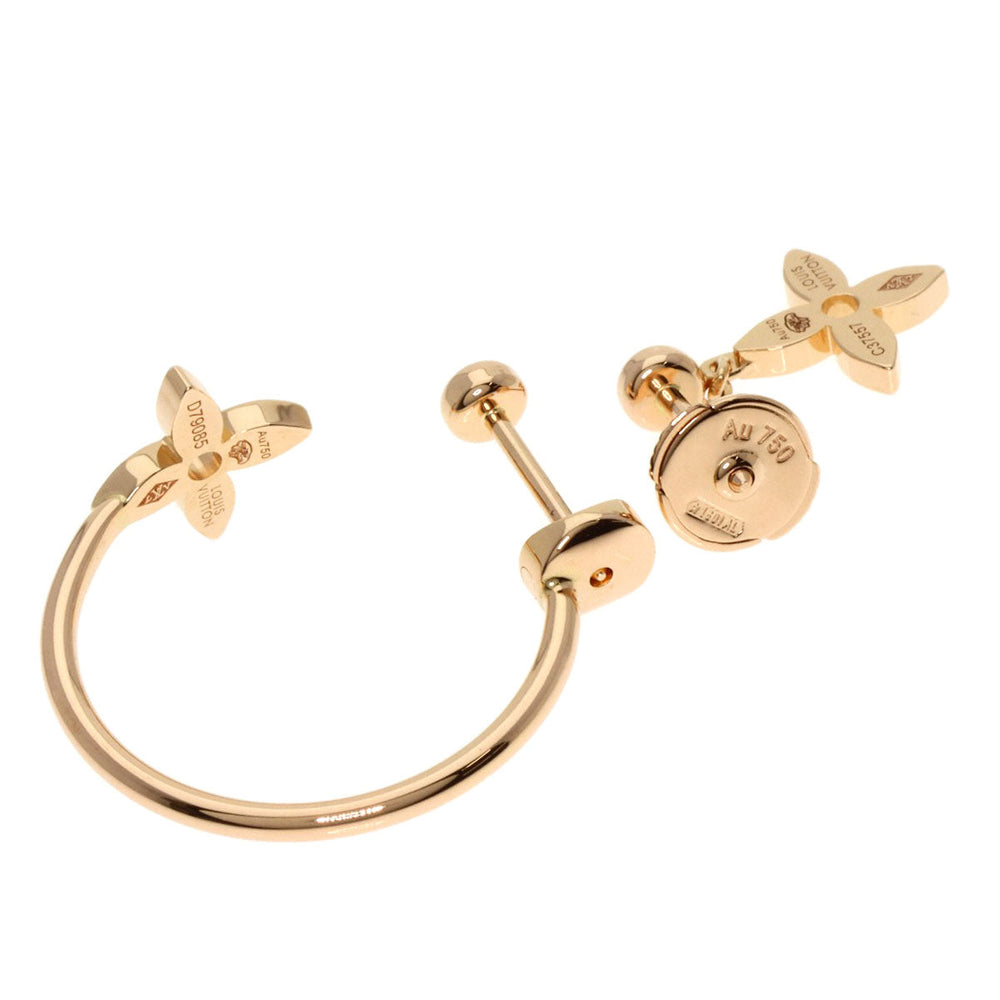 LOUIS VUITTON Pierce 18K Pink Gold gold Creole Monogram Idylle Diamond Women Used Authentic