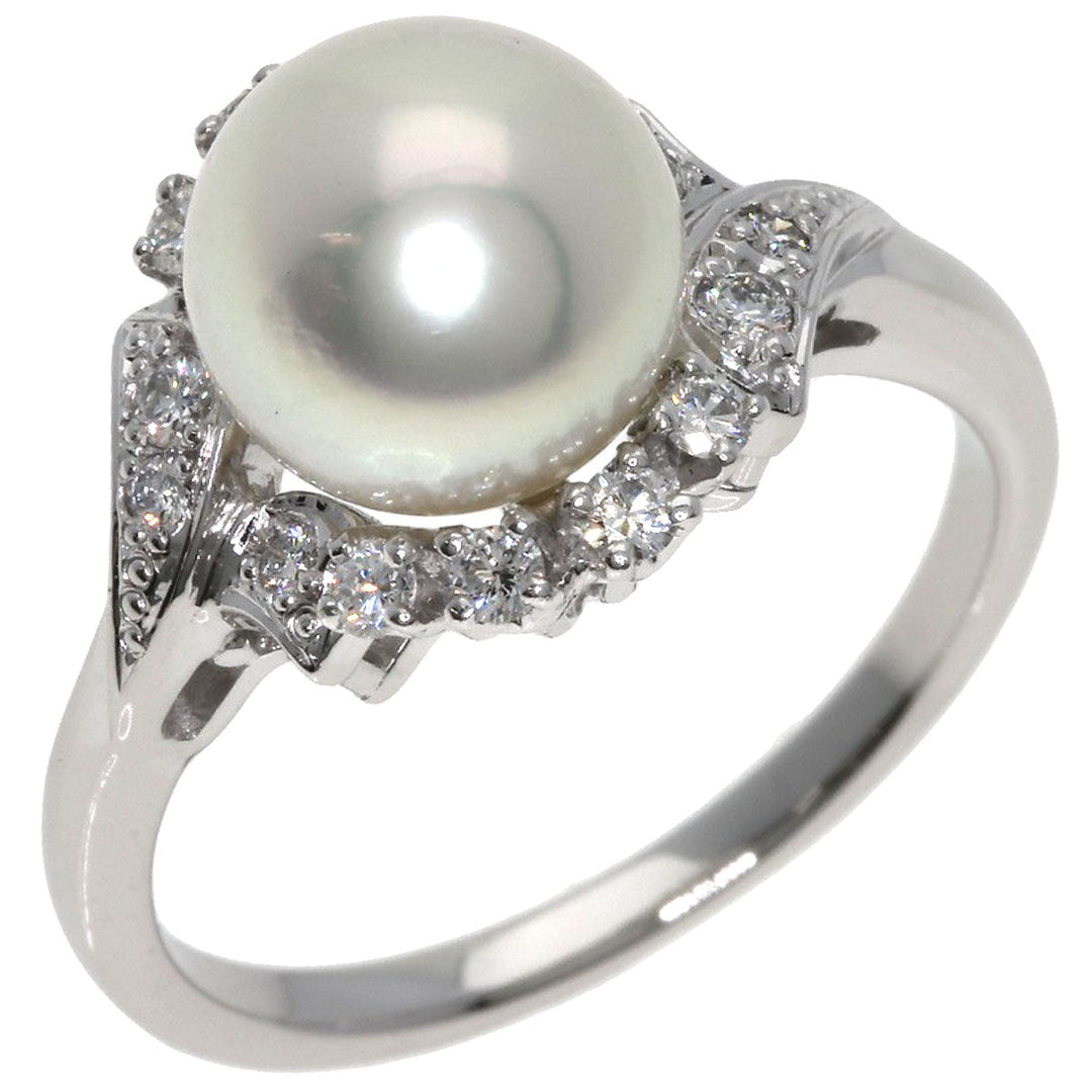 MIKIMOTO Ring PT950 Silver Akoya Pearl Diamond
