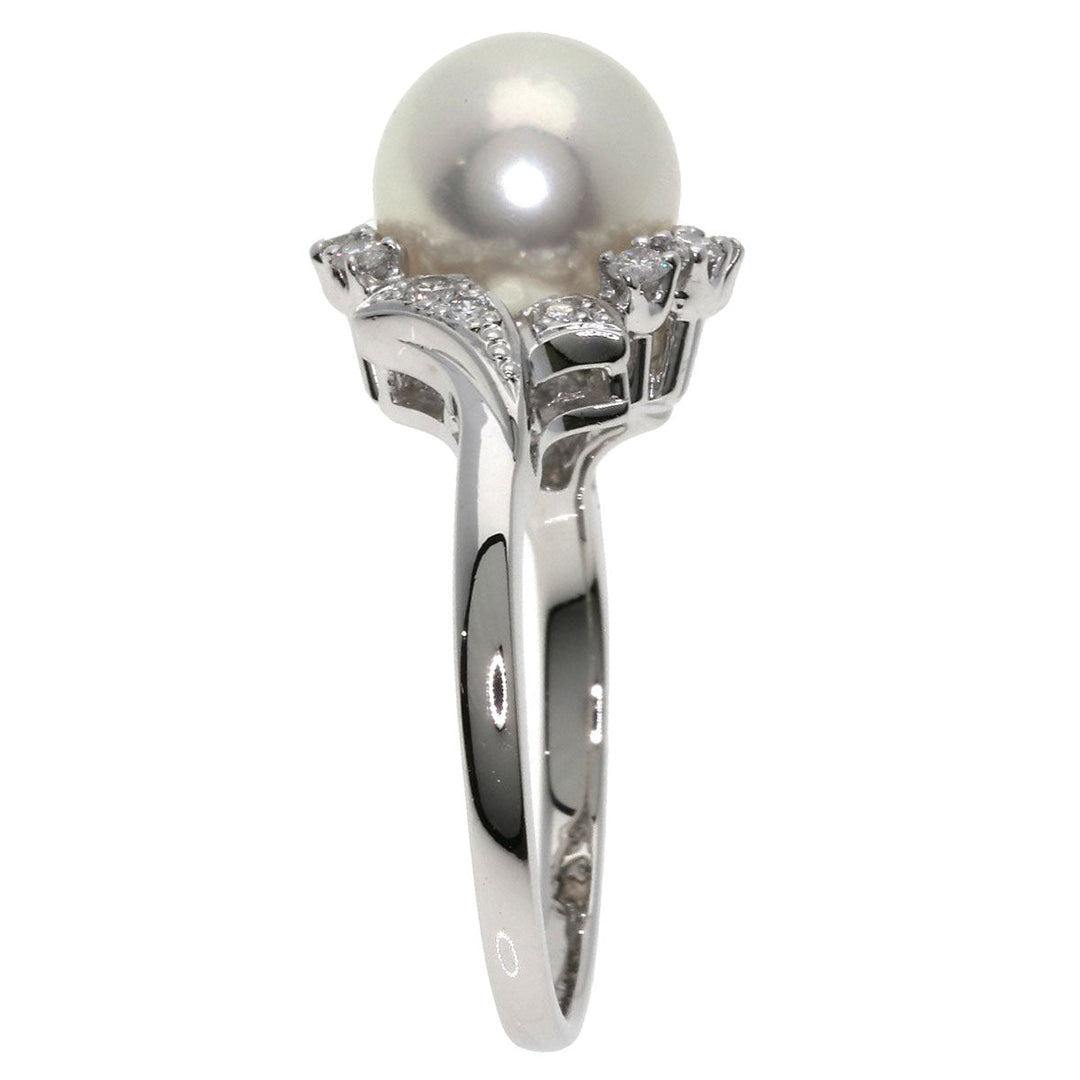 MIKIMOTO Ring PT950 Silver Akoya Pearl Diamond