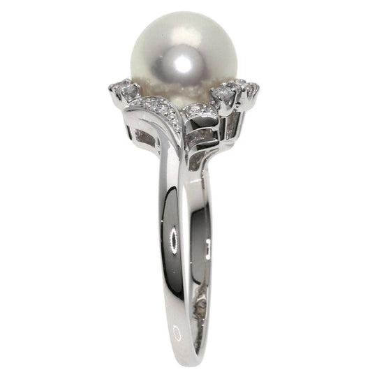 MIKIMOTO Ring PT950 Silver Akoya Pearl Diamond
