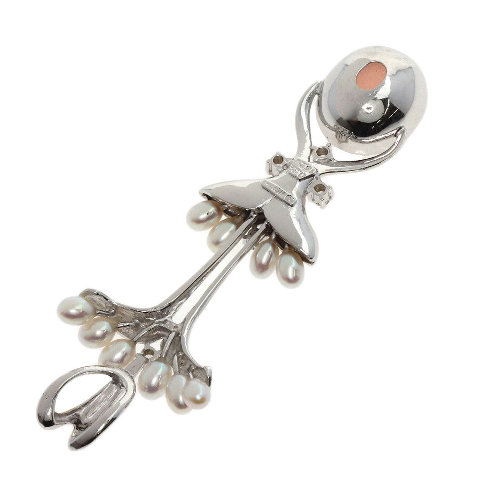 TASAKI Pendant top K14WG Silver Rose Quartz Pearl Diamond Women Used Authentic