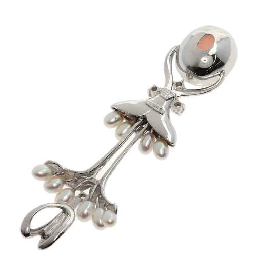 TASAKI Pendant top K14WG Silver Rose Quartz Pearl Diamond Women Used Authentic