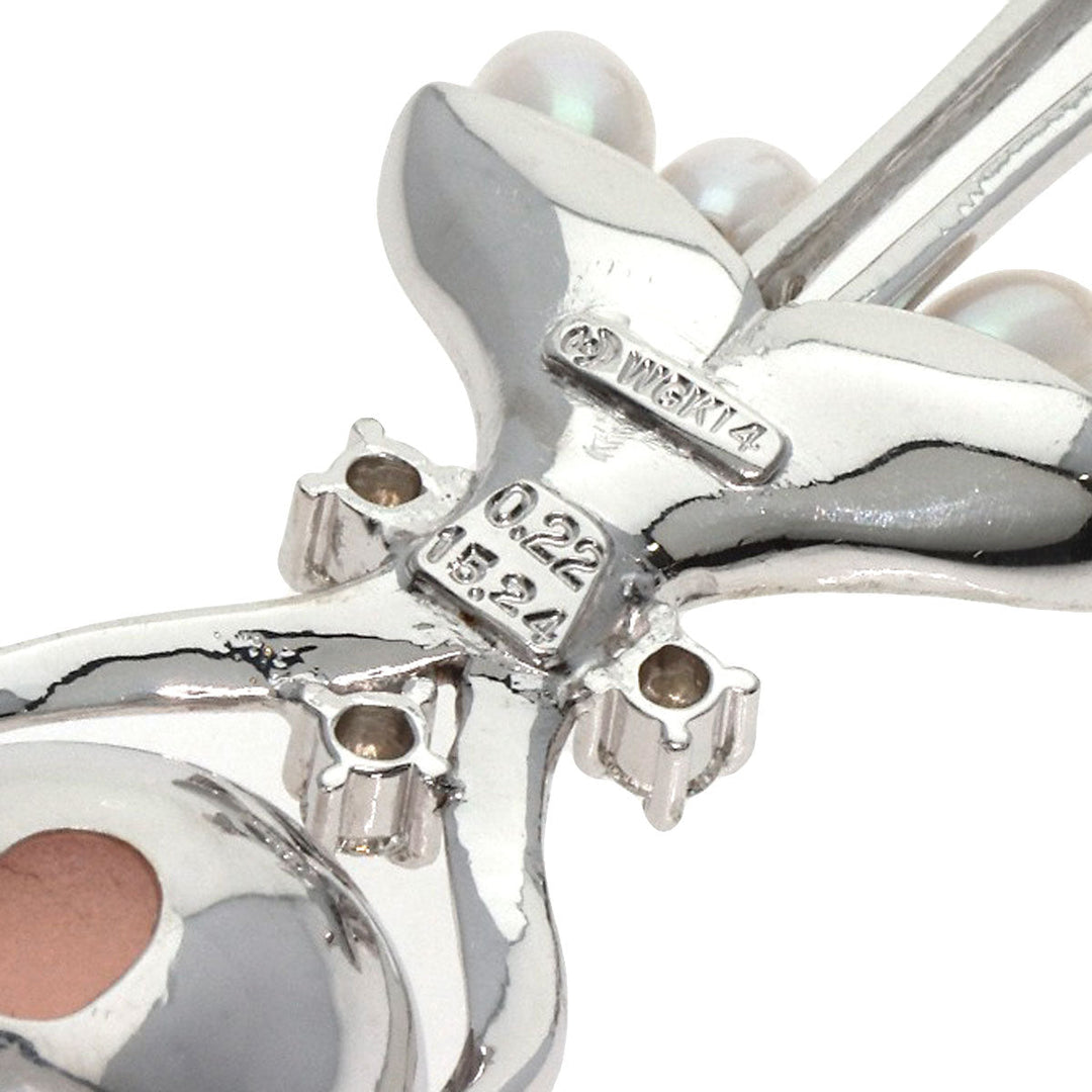 TASAKI Pendant top K14WG Silver Rose Quartz Pearl Diamond Women Used Authentic