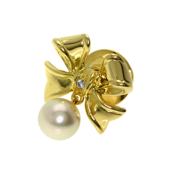MIKIMOTO Tie pin 18K Yellow Gold gold Ribbon motif pearl mens Used Authentic