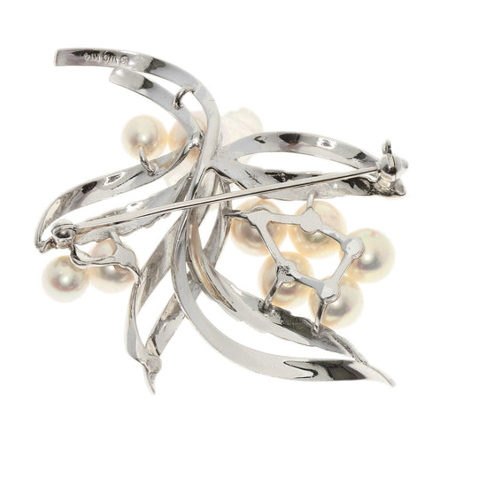 MIKIMOTO Brooch K14WG Silver Akoya pearl Pearl Women Used Authentic