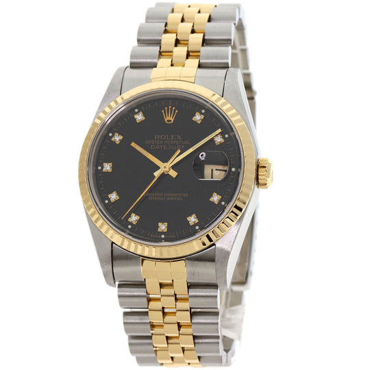 ROLEX Watches Mechanical Automatic 16233G Stainless Steel , SSxK18YG gold Datejust 10P Diamond black dial mens Used Authentic