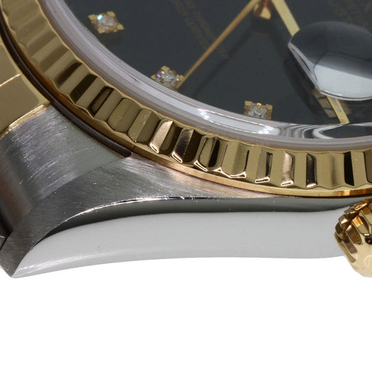 ROLEX Watches Mechanical Automatic 16233G Stainless Steel , SSxK18YG gold Datejust 10P Diamond black dial mens Used Authentic