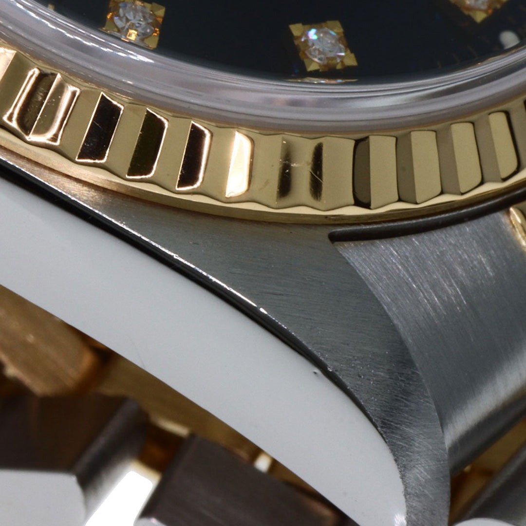 ROLEX Watches Mechanical Automatic 16233G Stainless Steel , SSxK18YG gold Datejust 10P Diamond black dial mens Used Authentic