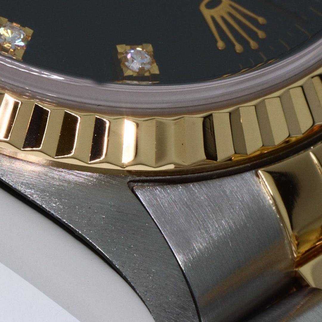 ROLEX Watches Mechanical Automatic 16233G Stainless Steel , SSxK18YG gold Datejust 10P Diamond black dial mens Used Authentic