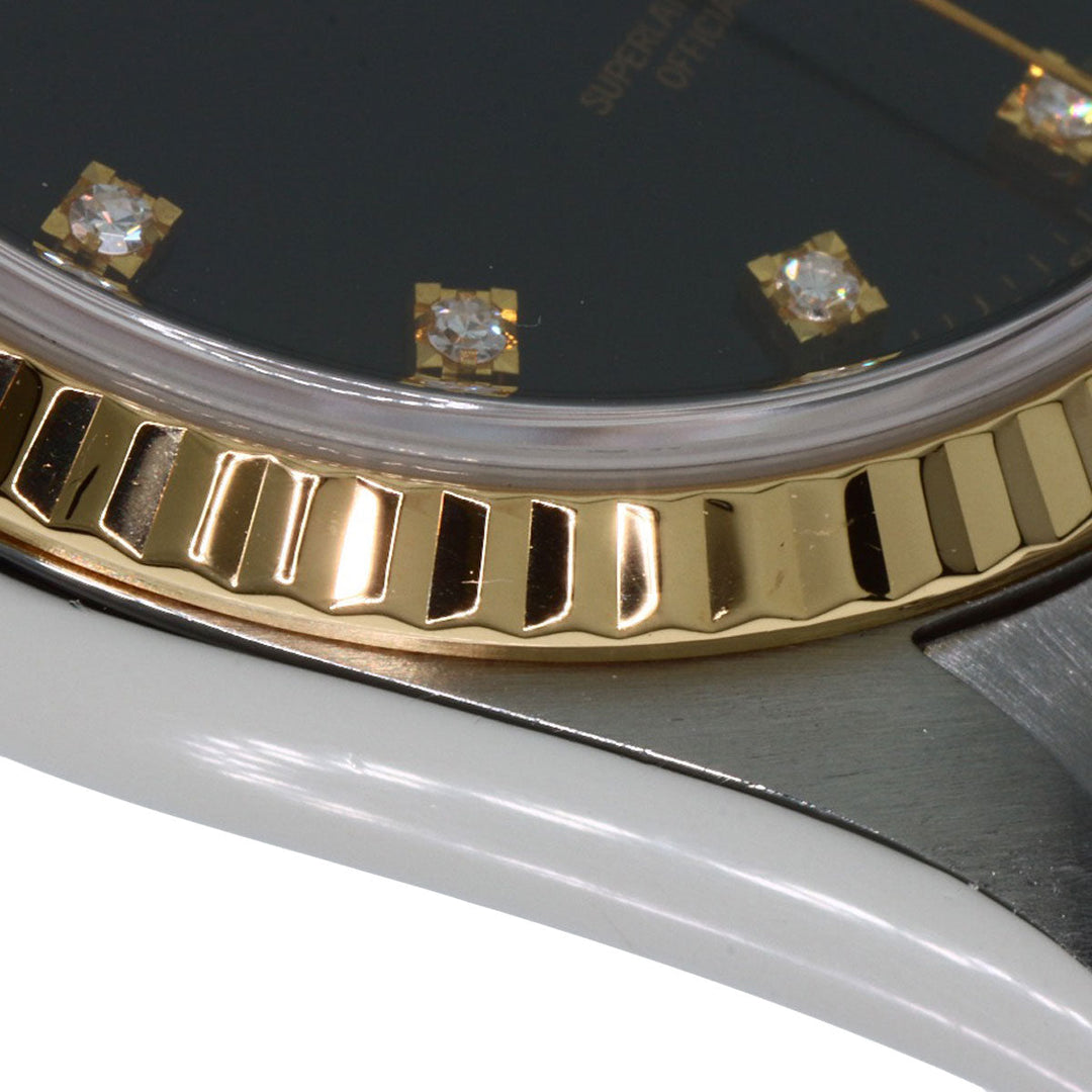 ROLEX Watches Mechanical Automatic 16233G Stainless Steel , SSxK18YG gold Datejust 10P Diamond black dial mens Used Authentic