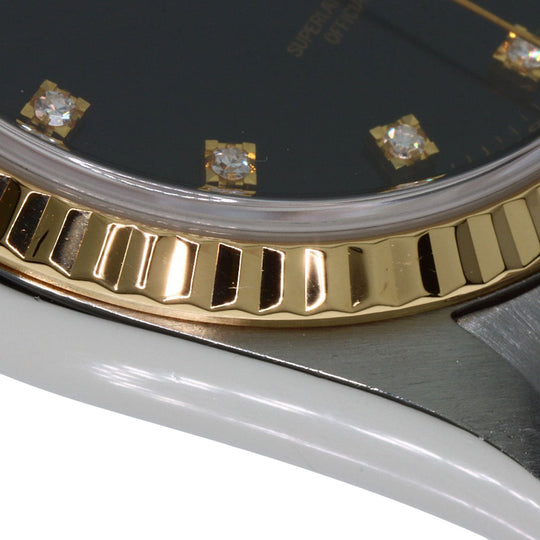 ROLEX Watches Mechanical Automatic 16233G Stainless Steel , SSxK18YG gold Datejust 10P Diamond black dial mens Used Authentic