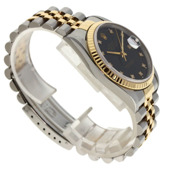 ROLEX Watches Mechanical Automatic 16233G Stainless Steel , SSxK18YG gold Datejust 10P Diamond black dial mens Used Authentic