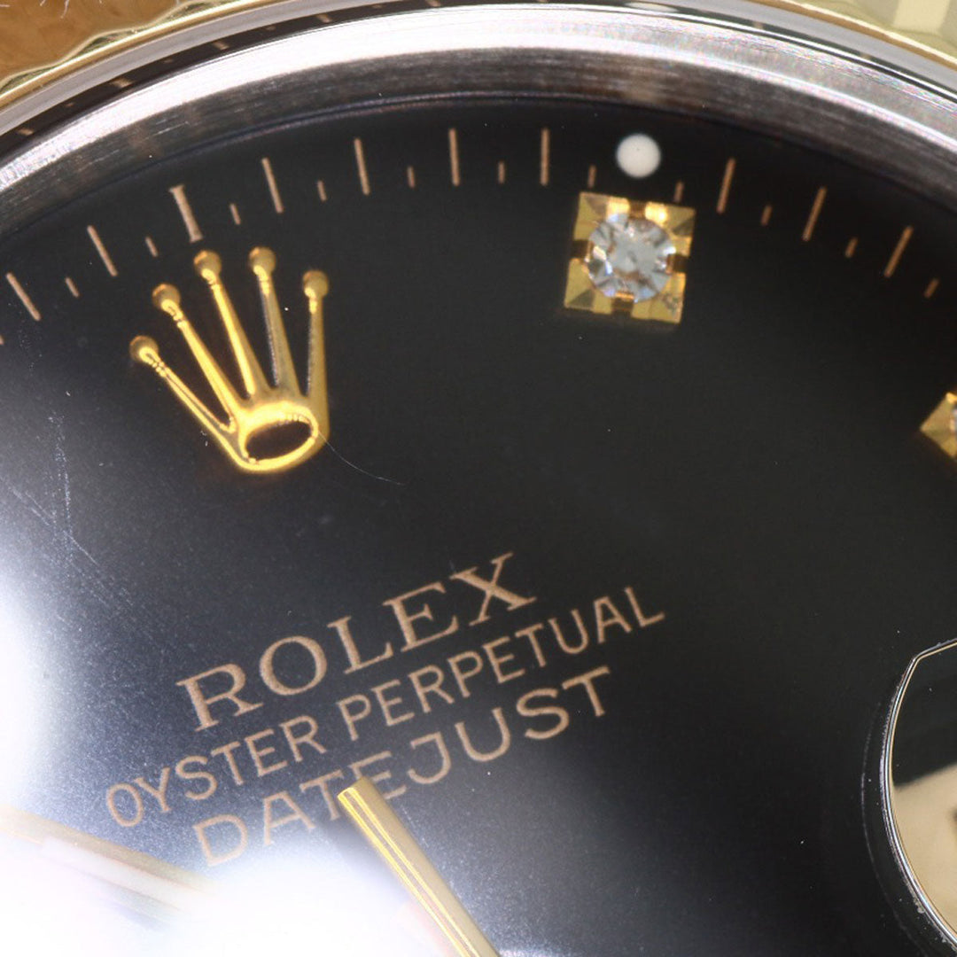 ROLEX Watches Mechanical Automatic 16233G Stainless Steel , SSxK18YG gold Datejust 10P Diamond black dial mens Used Authentic
