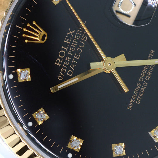 ROLEX Watches Mechanical Automatic 16233G Stainless Steel , SSxK18YG gold Datejust 10P Diamond black dial mens Used Authentic