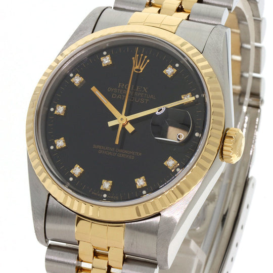 ROLEX Watches Mechanical Automatic 16233G Stainless Steel , SSxK18YG gold Datejust 10P Diamond black dial mens Used Authentic