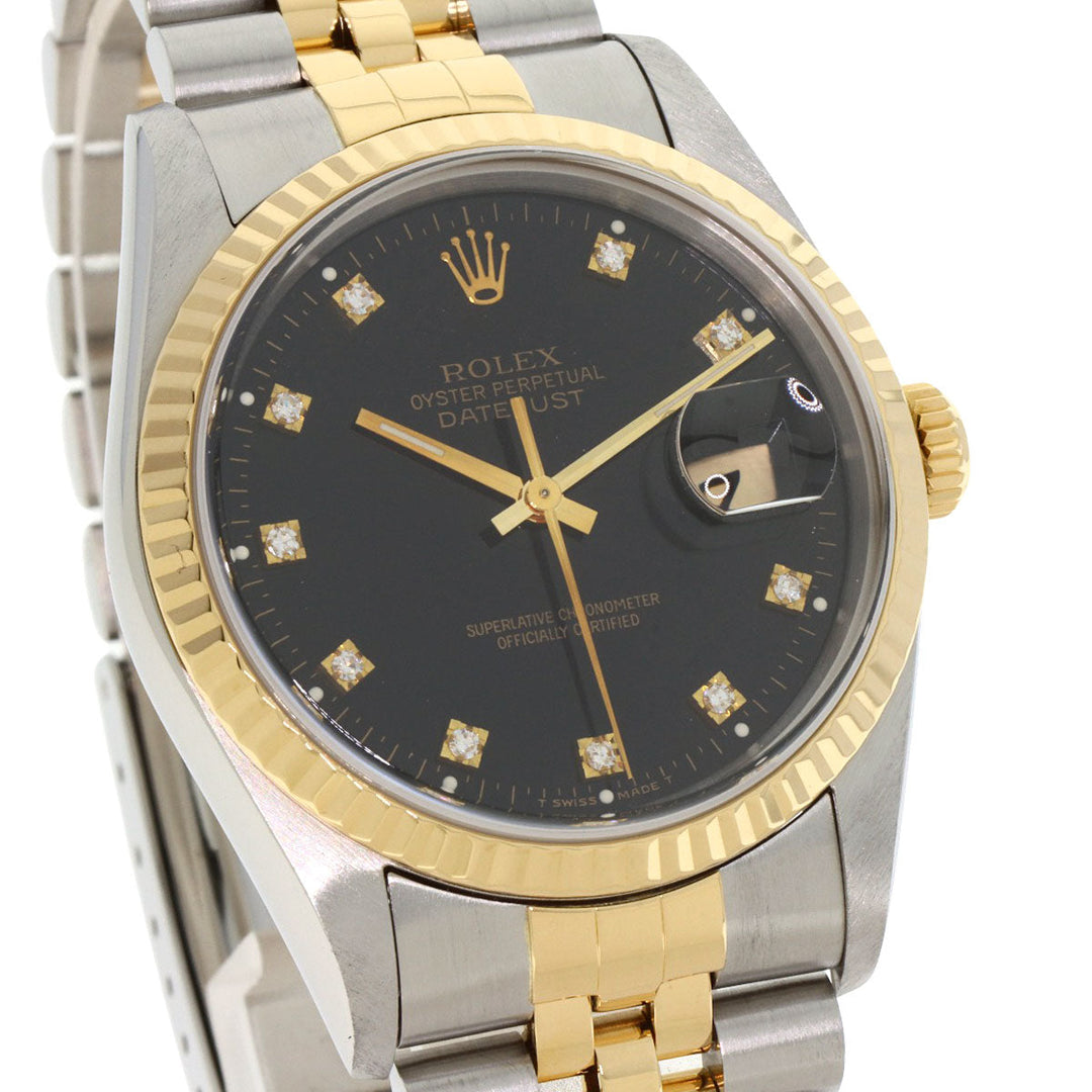ROLEX Watches Mechanical Automatic 16233G Stainless Steel , SSxK18YG gold Datejust 10P Diamond black dial mens Used Authentic