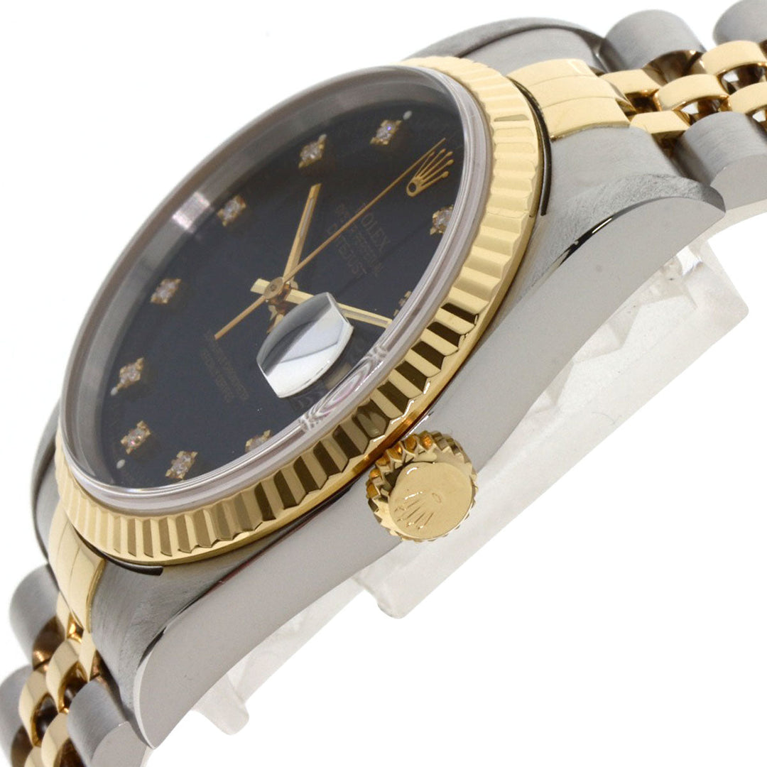 ROLEX Watches Mechanical Automatic 16233G Stainless Steel , SSxK18YG gold Datejust 10P Diamond black dial mens Used Authentic
