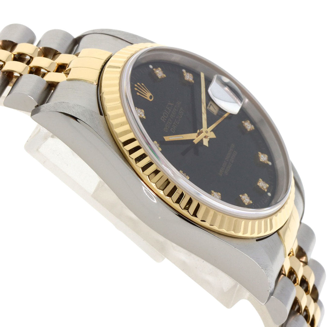 ROLEX Watches Mechanical Automatic 16233G Stainless Steel , SSxK18YG gold Datejust 10P Diamond black dial mens Used Authentic