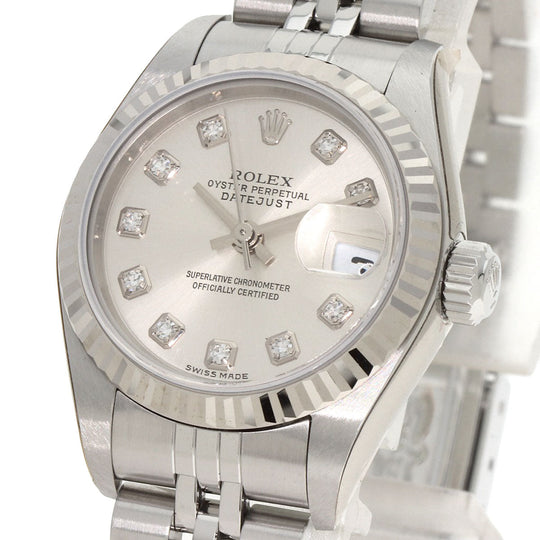 ROLEX Watches Mechanical Automatic 79174G Stainless Steel , Stainless Steel , K18WG Silver Datejust 10P Diamond Silver dial Women Used Authentic