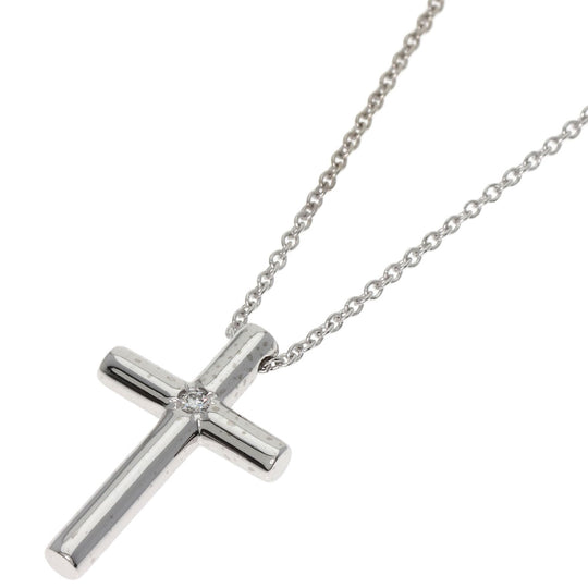 TIFFANY&Co. Necklace K18WG Silver Cross 1P Diamond Women Used Authentic