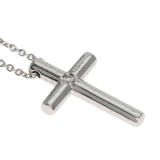 TIFFANY&Co. Necklace K18WG Silver Cross 1P Diamond Women Used Authentic