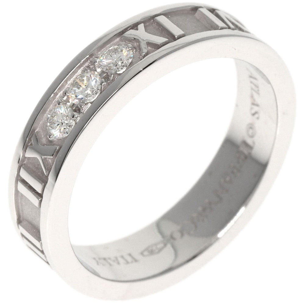 TIFFANY&Co. Ring K18WG Silver Atlas Narrow 3P Diamond Women Used Authentic