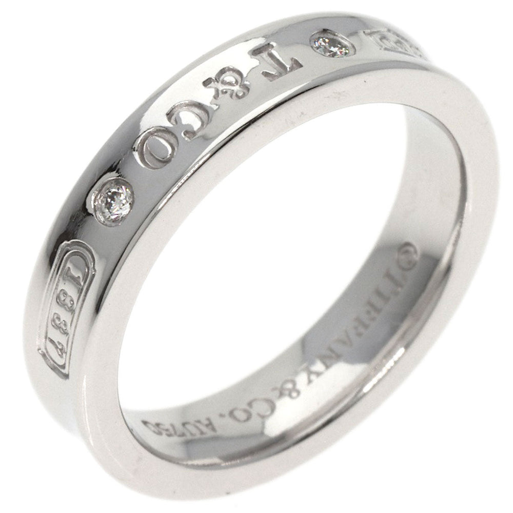 TIFFANY&Co. Ring K18WG Silver 1837 Narrow 2P Diamond Women Used Authentic