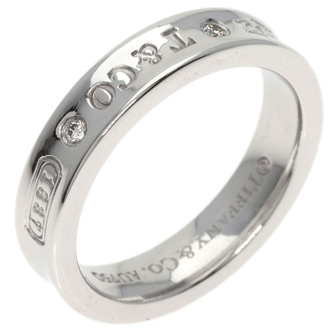 TIFFANY&Co. Ring K18WG Silver 1837 Narrow 2P Diamond Women Used Authentic