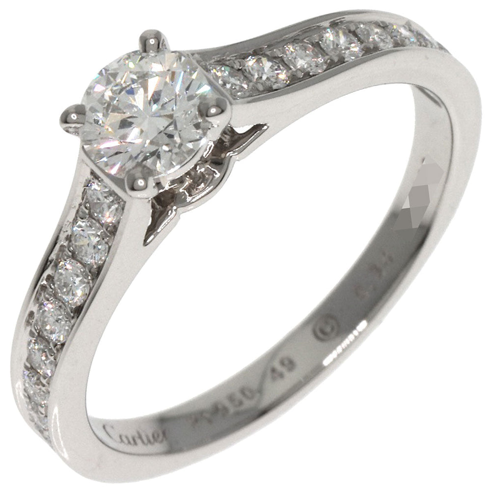 CARTIER Ring PT950 Silver Solitaire #49 Women Used Authentic
