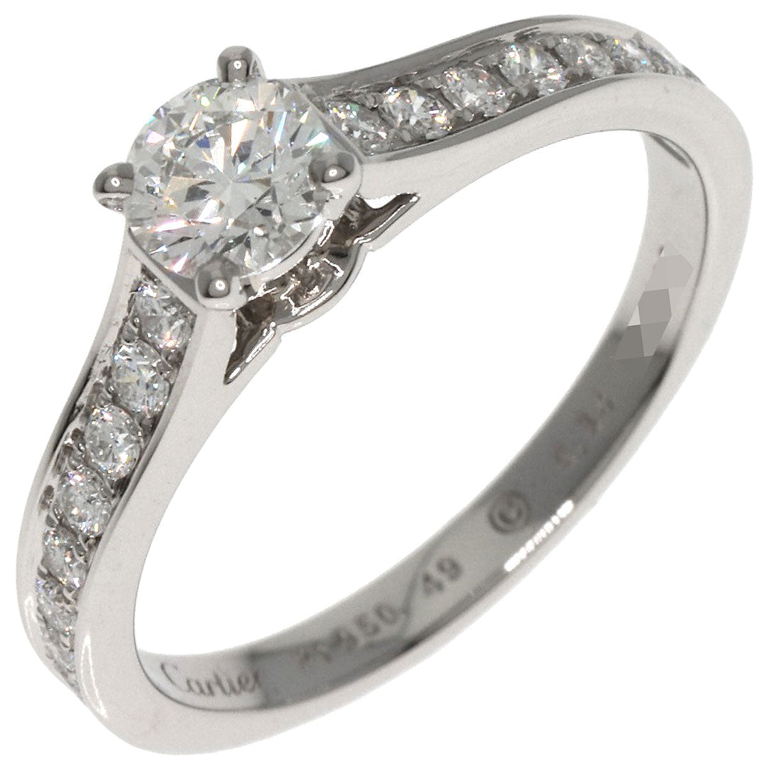 CARTIER Ring PT950 Silver Solitaire #49 Women Used Authentic