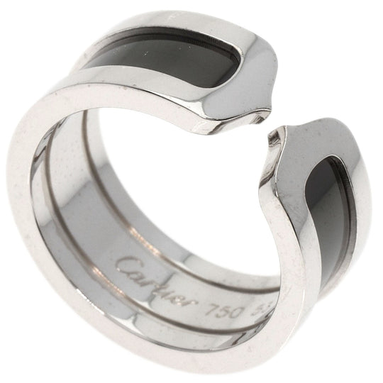 CARTIER Ring K18WG Silver C2 Black Lacquer #53 Women Used Authentic