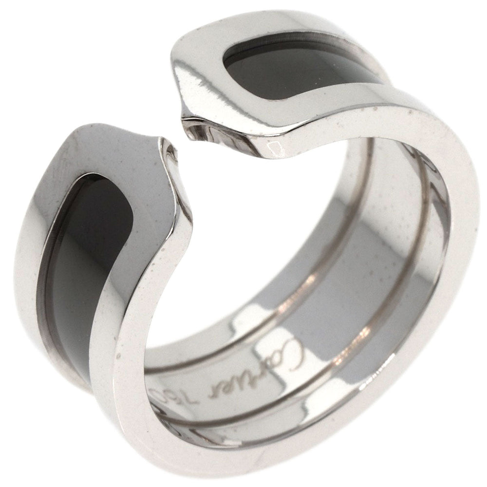 CARTIER Ring K18WG Silver C2 Black Lacquer #53 Women Used Authentic