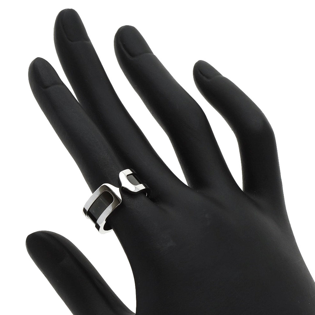 CARTIER Ring K18WG Silver C2 Black Lacquer #53 Women Used Authentic