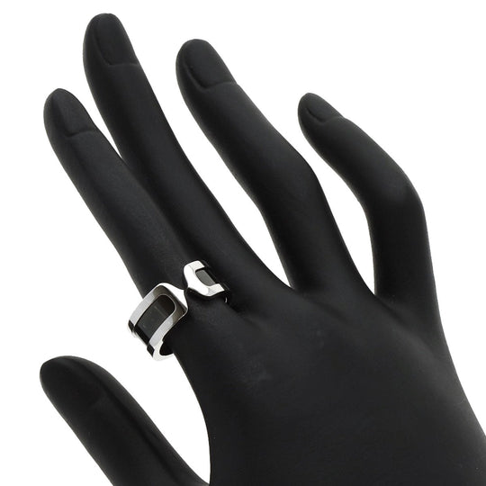 CARTIER Ring K18WG Silver C2 Black Lacquer #53 Women Used Authentic