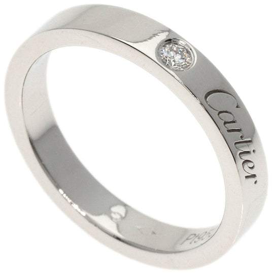 CARTIER Ring PT950 Silver Engraved 1P Diamond # 49 Women Used Authentic